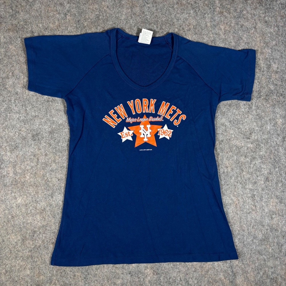 Campus Lifestyle New York Mets T-Shirt Womens Medium Blue‎ MLB V-Neck